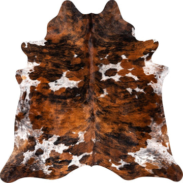 100% Genuine Brazilian Cowhide Rug - Tricolor Brindle Mix - Luxury Cowskin Leather Area Rug Décor 7 x 6 feet