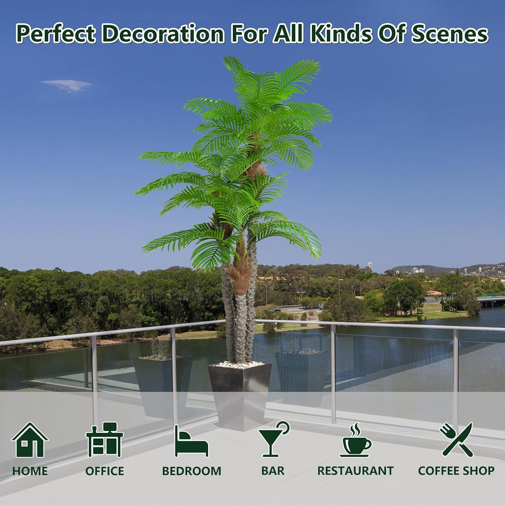 Artificial Palm Trees for Outdoors- 8.5ft Tall Triple Tropical Palm Artificial Tree, UV Resistant Fake Palm Plant