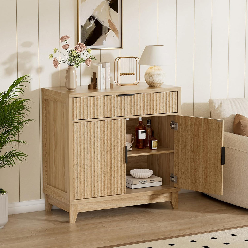 Fluted Sideboard Buffet Cabinet with Storage, 32" Wide Coffee Bar Console Table with Drawer