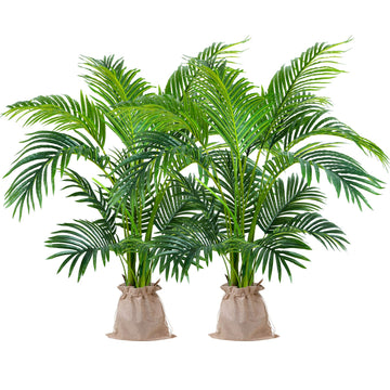 4ft Artificial Areca Palm Plant 2 Packs in Pot, Fake Cane Palm Silk Tree Indoor Outdoor, Dypsis Lutescens, 47in
