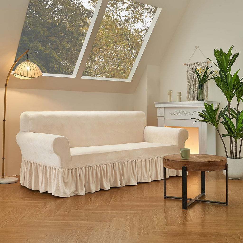 Beige Couch Covers for Sofa Cover Universal Slipcovers with Skirt