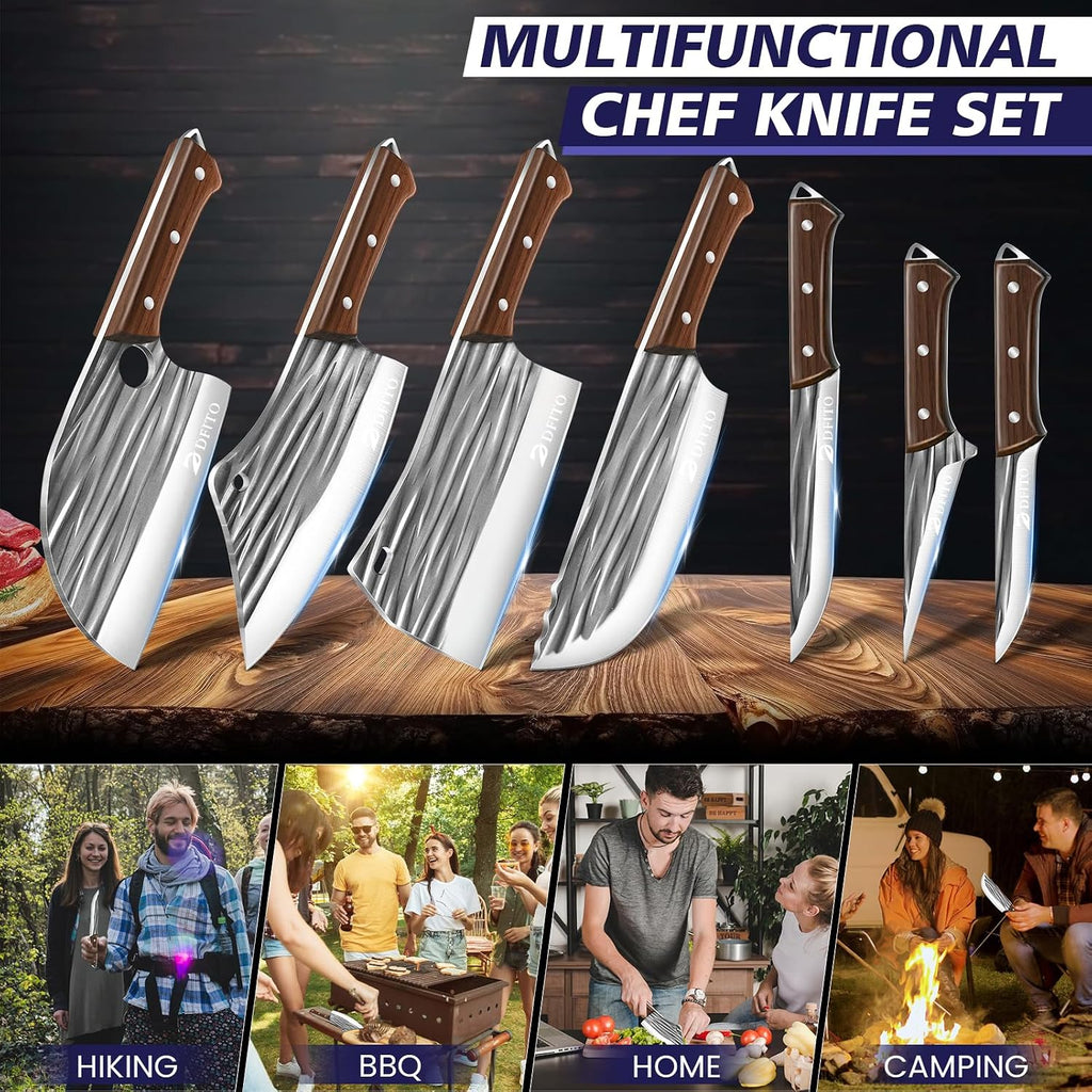 Butcher Knife Set, Sharp Kitchen Knife Set with Roll Bag Gift for Men | Hand Forged 14PCS Butcher Chef Knife Set with