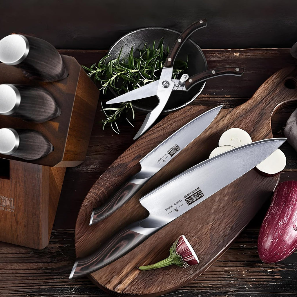 8PCS Kitchen Knife Set, Ultra Sharp Japanese Knife Sets with Block | Japanese High Carbon Super Steel Knife Block