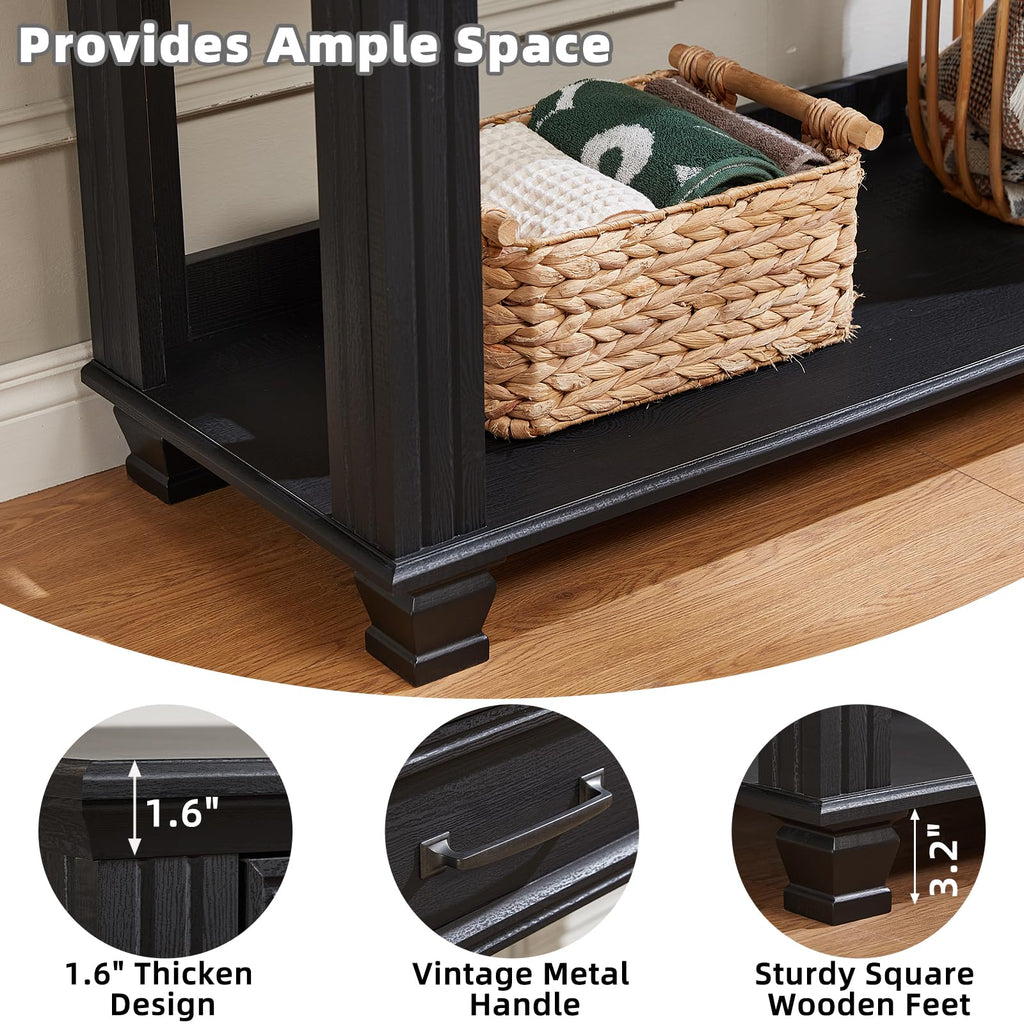 46" Farmhouse Console Table with Drawers, Black Entryway Table