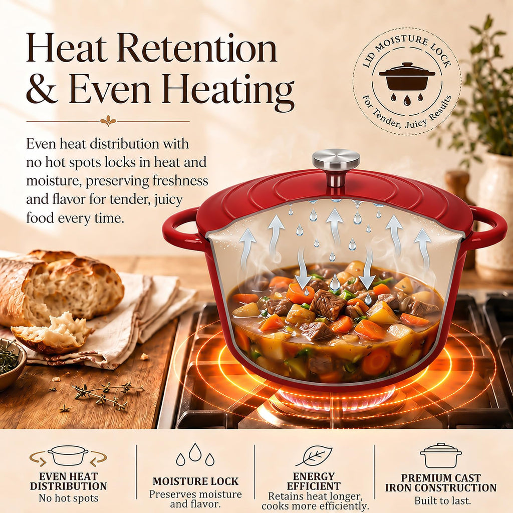 5-Piece Enameled Cast Iron Cookware Set with Lids