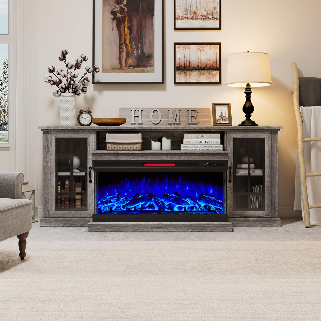 75" with 3-Sided Glass Electric Fireplace