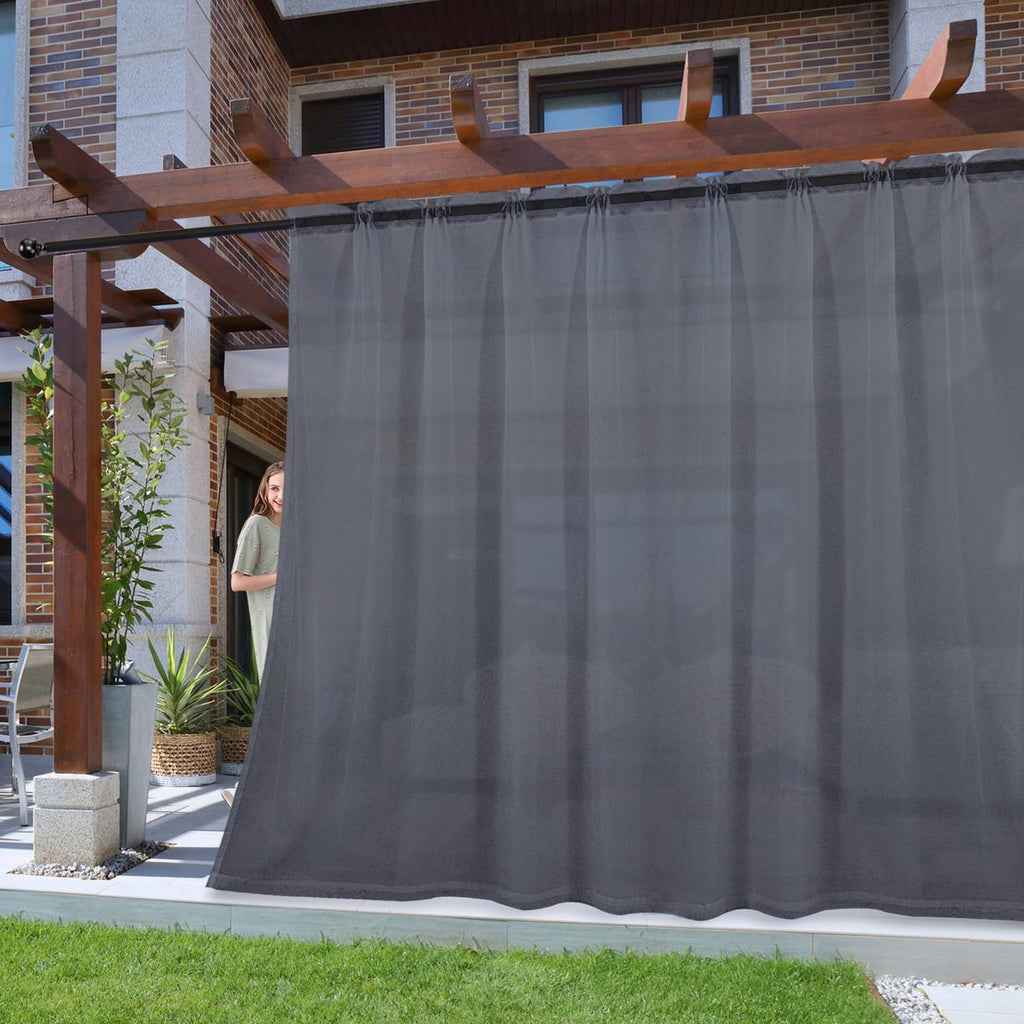 2 Panels Outdoor Sheer Curtains, Gray Privacy Curtains Waterproof, Indoor Outdoor Drapes for Gazebo Pergola Balcony