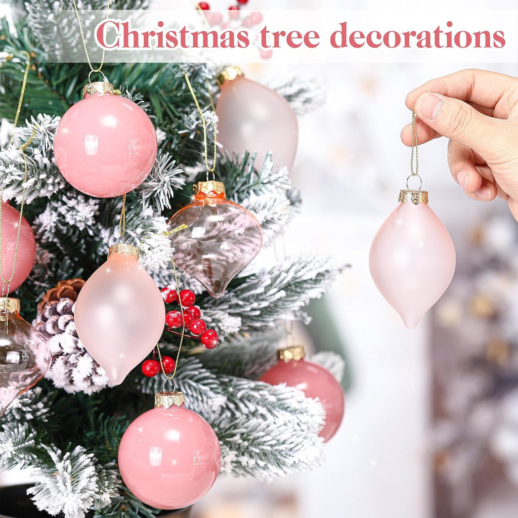 Vintage Pink Glass Christmas Ball Ornaments Set 3.15" - Set of 12
