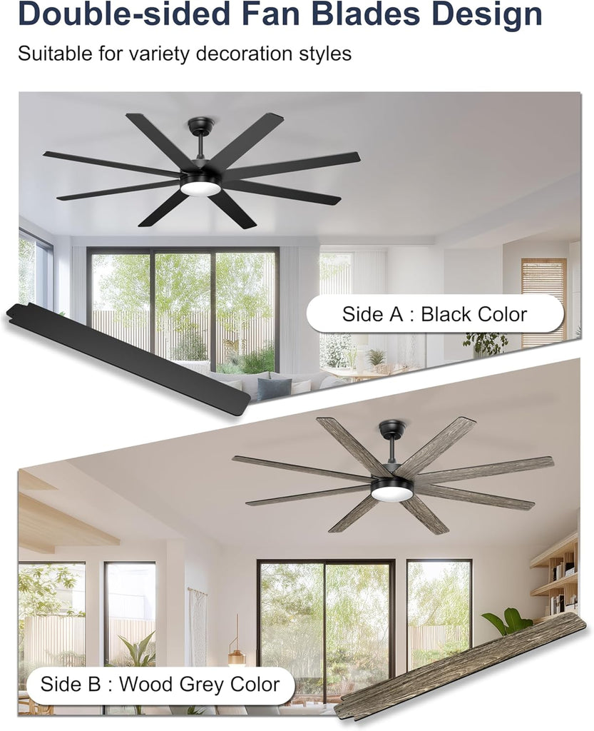 72'' Large Ceiling Fans with Lights, Modern Black Ceiling Fan Remote/APP Control, Dimmable