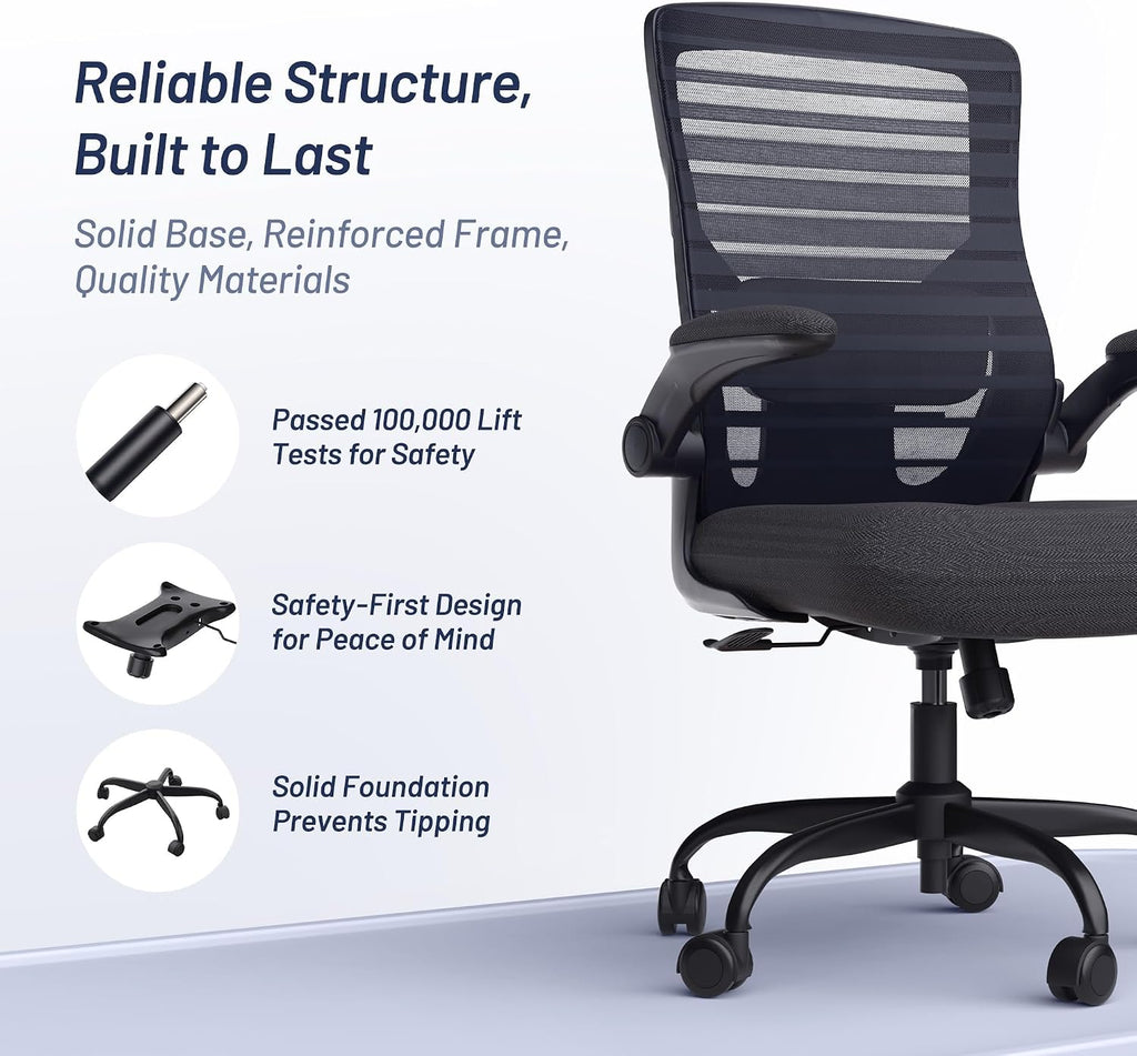 Ergonomic Office Desk Chair for Long Hours - 4" Thick Molded Foam Cushion, Enhanced Lumbar Support