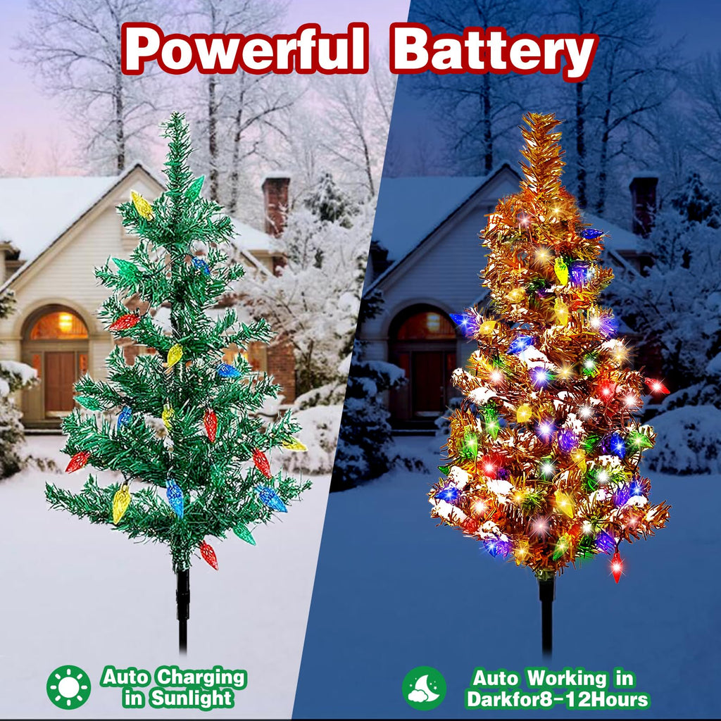12 Pack Solar Christmas Trees Outdoor 240 LED Multicolor Lights