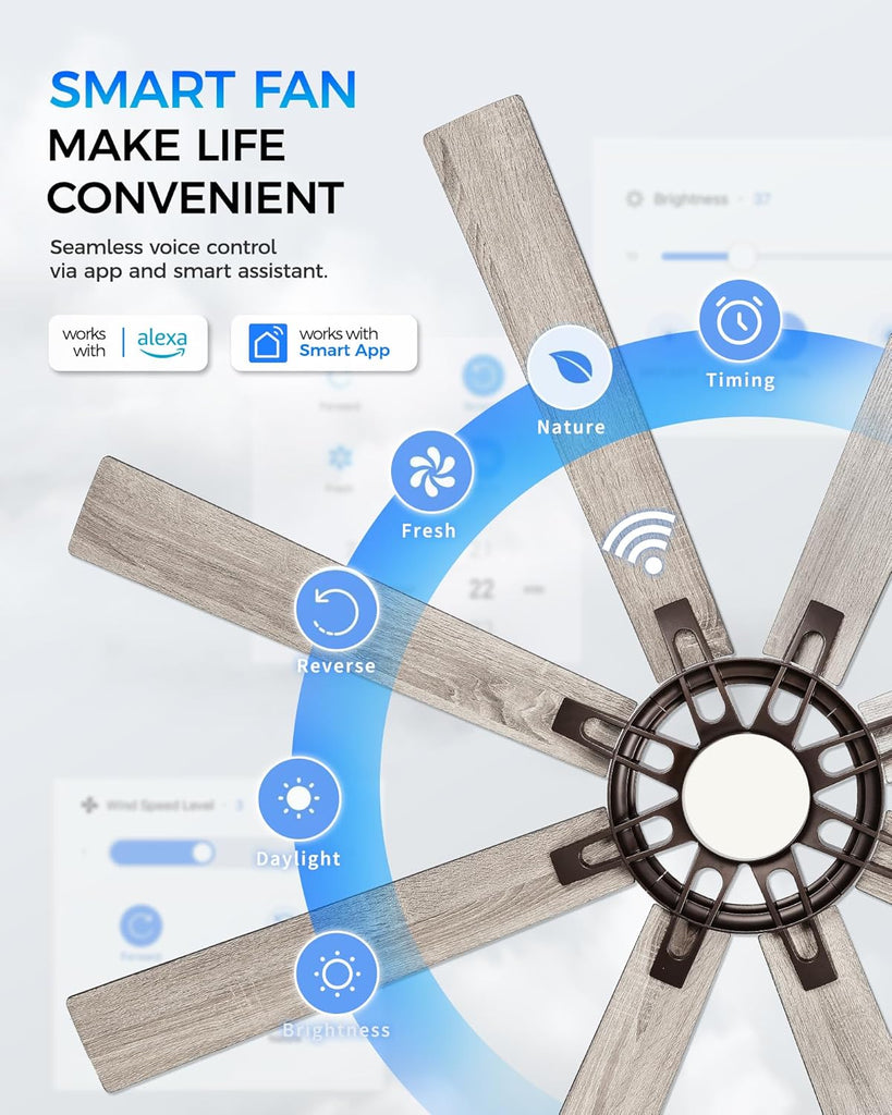 72 Inch Ceiling Fan with Light,Smart Ceiling Fan with Alexa Control