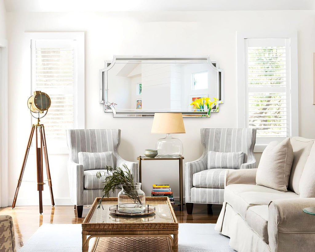 24" x 47" Large Mirror for Decor, Decorative Wall Mirror with Beveled Edge and Glass Pieces, Rectangle Wall Decor