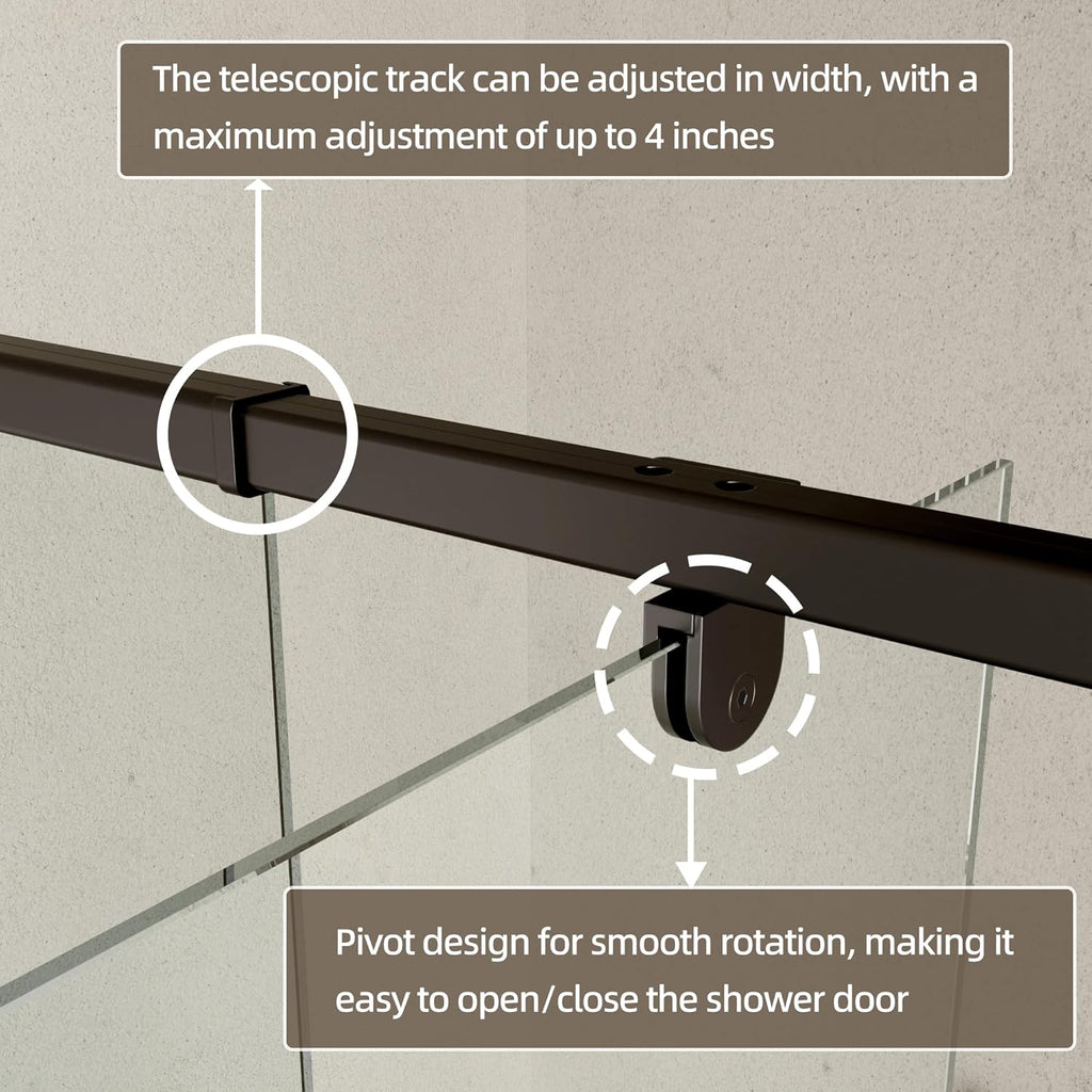 44-48" W x 71" H Pivot Shower Door, Pivot Semi-Frameless Swing Glass Shower Door with 1/4"(6mm) Clear SGCC Tempered