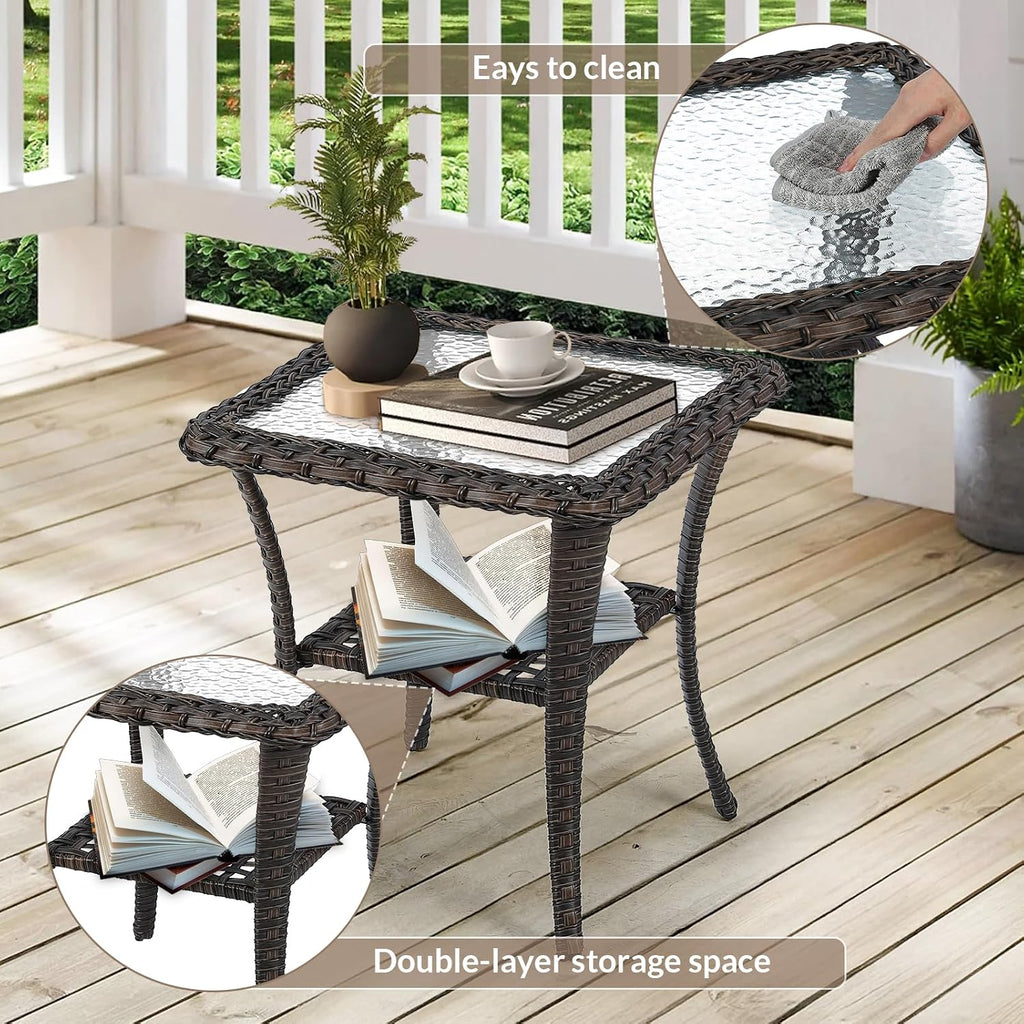 Outdoor Wicker Chaise Lounge Chair with Side Table, All-Weather Patio Lounger Chaise Sunbathing Reclining Chairs with