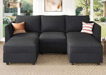 Modular Sectional Sofa with Storage U Shaped Sectional Sofa, Convertible Couches - Linen Grey