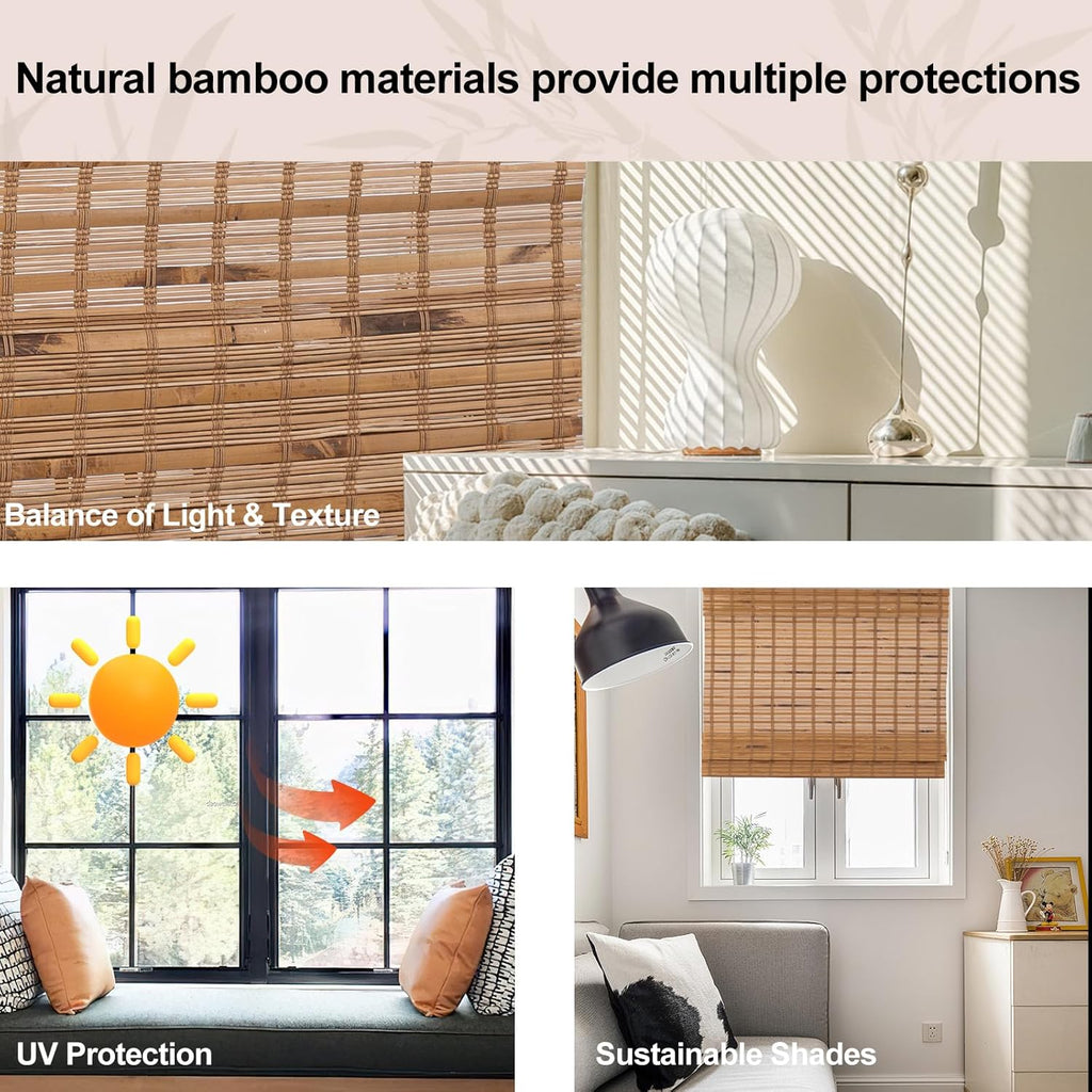 Cordless Bamboo Roman Shades, Roll Up Bamboo Window Shades for Interior Windows, Home and Garden, Light Filtering