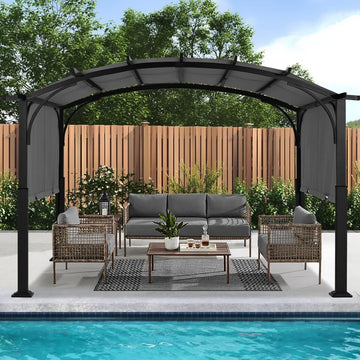 Outdoor Pergola 10'x12', Arched Patio Gazebo with Retractable Sun Shade, Dary Gray