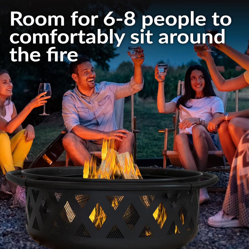 Sunnydaze Crossweave Outdoor Fire Pit - Wood-Burning Fire Pit for Outside with Spark Screen, Poker and Round Cover - 36-Inch - Black - Image 2