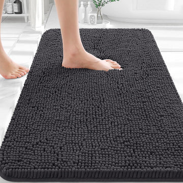 Bathroom Rugs 30x20, Extra Soft Absorbent Chenille Bath Rugs | Dark Grey, Quick-Drying Rubber Backing, Machine