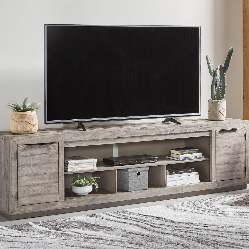 92" TV Stand with Electric Fireplace for TVs up to 105", Gray