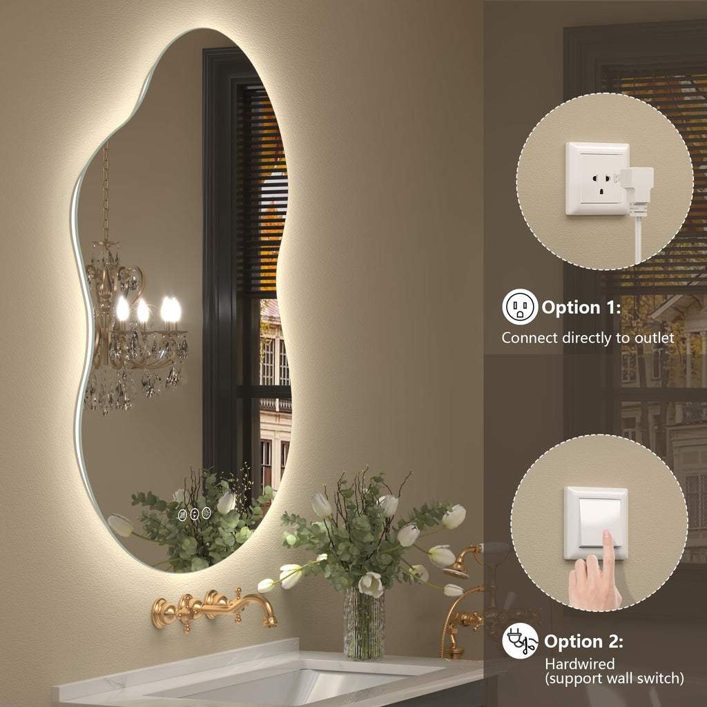 48x26 Inch Irregular LED Backlit Bathroom Mirror