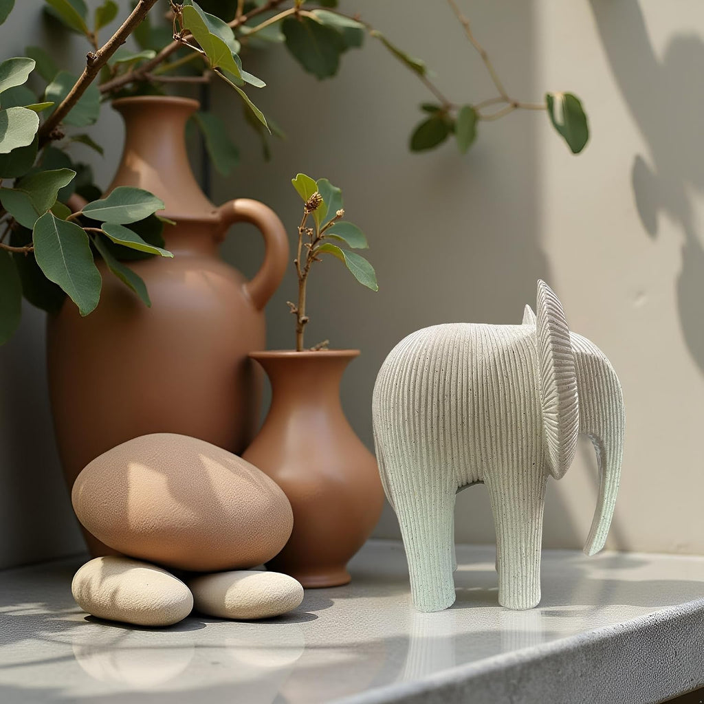 Abstract Elephant Sculpture, Modern Minimalist Elephant Figurine, Resin Animal Statue Decor, Neutral Tone Elephant