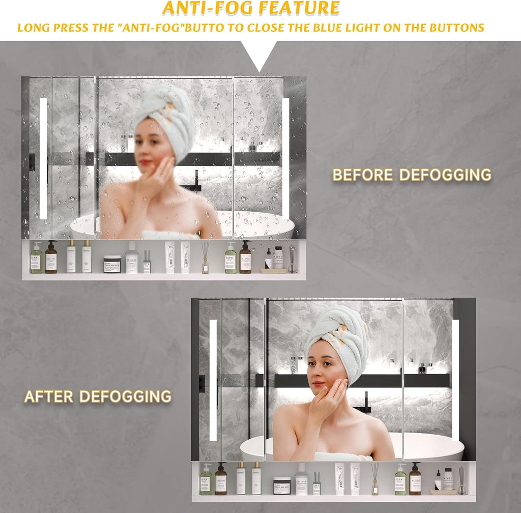 Illuminated Modern Medicine Cabinet with Adjustable LED Lighting and Anti-Fog Mirror, Multi-Tier Storage Organization