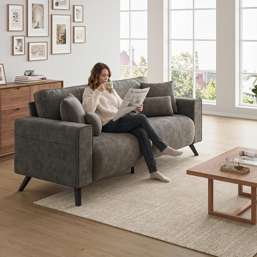 85" Modern Loveseat Sofa , Oversized Loveseat Couch with Deep Seat, Dark Grey Chenille 2 Seater Sofas