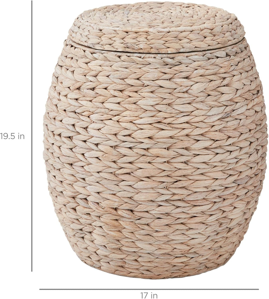 Multipurpose Hyacinth Storage Basket, Plant Décor, Handwoven Organizer Tote , w/Lid - Whitewash