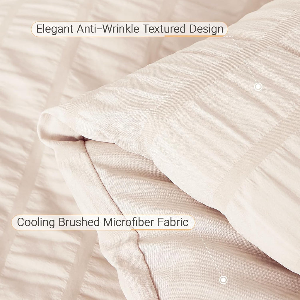 7 Pieces Comforter Set, Seersucker Bed in a Bag, All Season Luxury Bedding Set with Comforter, Flat Sheet