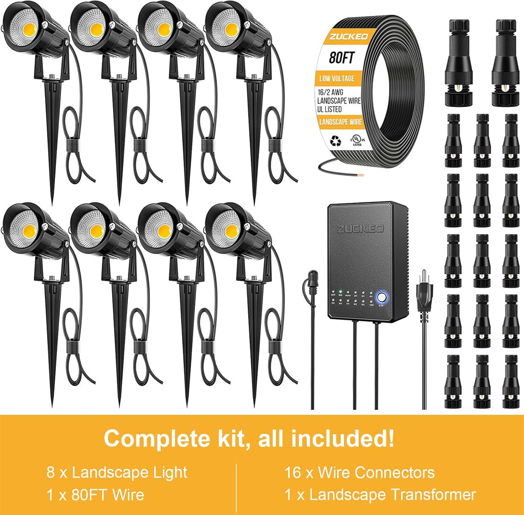 All-in-One Landscape Lighting Kit, 5W LED Low Voltage Landscape Lights with Transformer and 80FT Wire, Waterproof