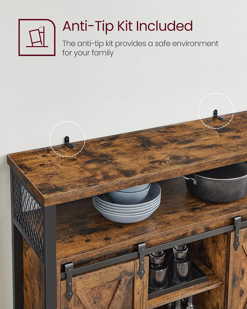 Buffet Cabinet, Coffee Bar Storage Cabinet, Sideboard with 2 Sliding Barn Doors, Adjustable Shelves, 13 x 39.4 x 31.5