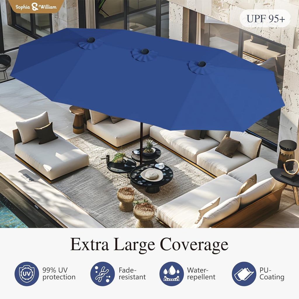 15 ft Extra Large Patio Umbrella with Base Included, Rectangular Outdoor Umbrella Heavy Duty