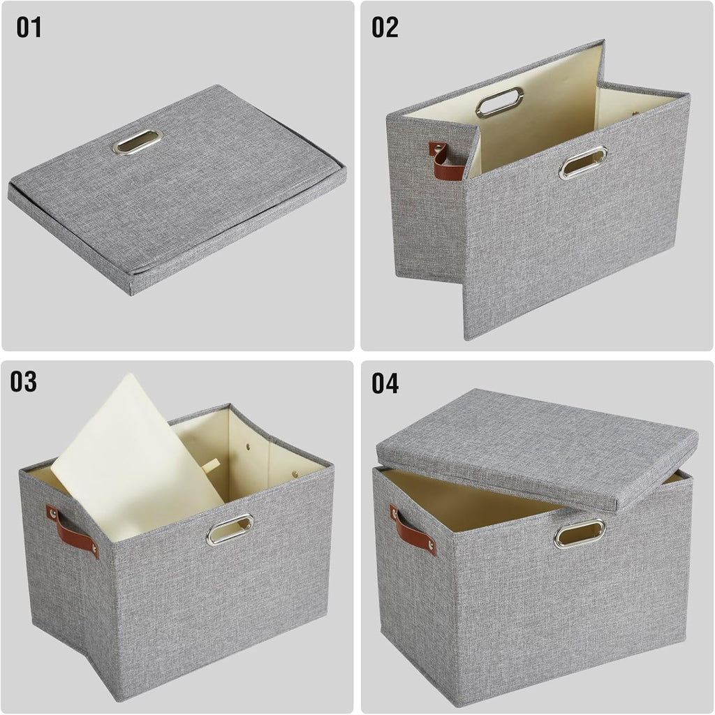 17" Large Collapsible Storage Bins with Lids, Stackable Closet Organizers with PU Handle and Labels, 3-Pack