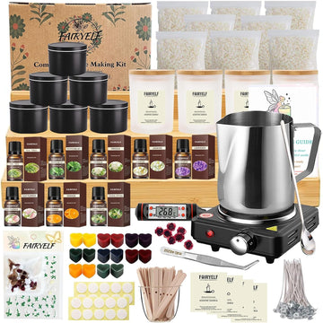 Soy Candle Making Kit for Adults & Hot Plate, DIY Starter Supplies | Includes Glass Jars, Tins, Scents, Soy Wax, 3D