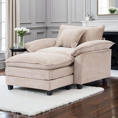 Modern Chaise Lounge Chair and Ottoman — Chenille