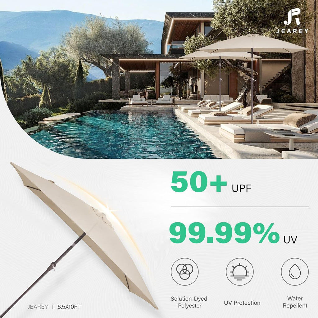 6.5x10 ft Rectangular Patio Umbrellas Rectangle Outdoor Umbrella with Push Button Tilt and Crank