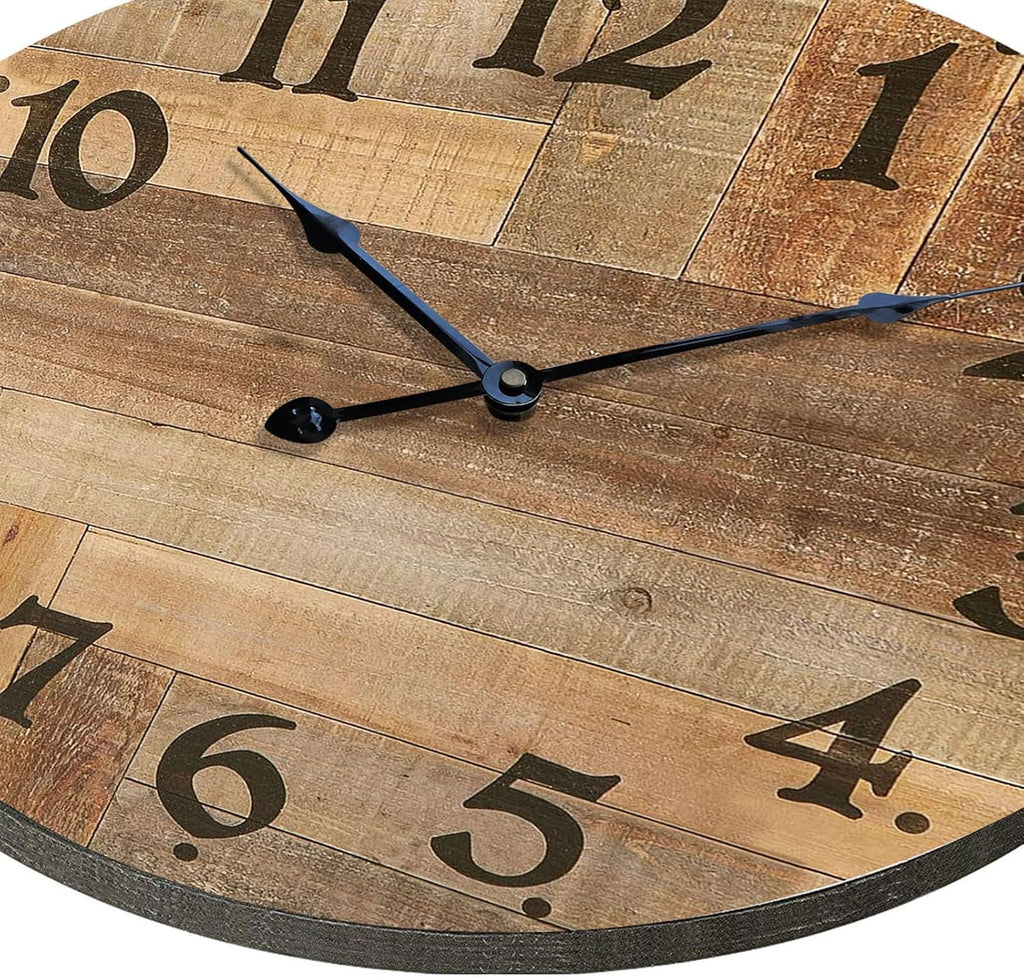 24 Inch Silent Large Wall Clock Battery Operated for Farmhouse Kitchen,Non-Ticking Retro Wall Clock with Big Numbers