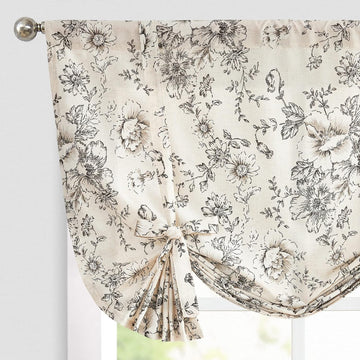 Tie Up Valance Curtain Floral Linen for Windows Farmhouse Valance Botanical Short Window Treatment Adjustable