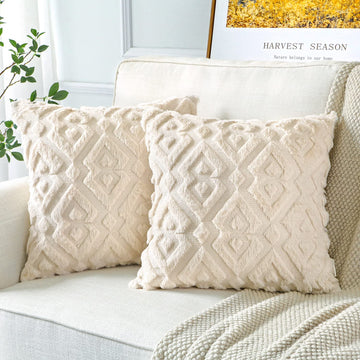 Pack of 2 Soft Plush Short Wool Velvet Decorative Throw Pillow Covers Luxury Style Cushion Covers European Pillow