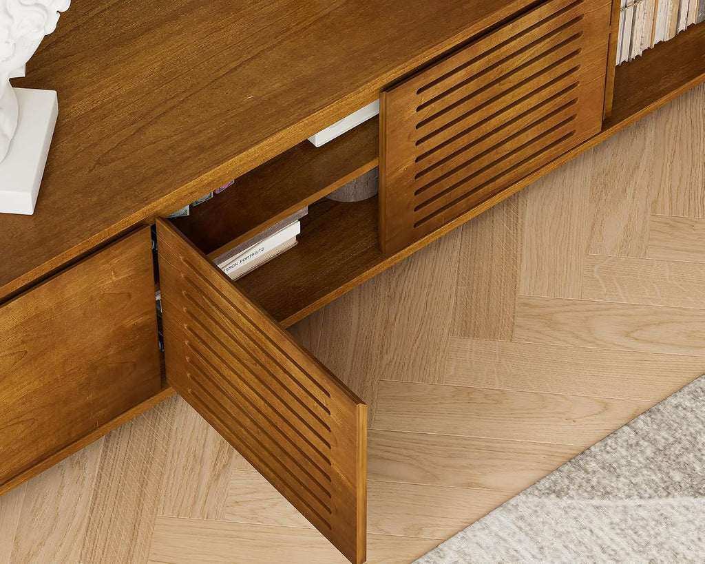 Mid Century Modern TV Stand,Extendable Entertainment Center for 65/70/75/80 Inch TV,Media Console for Living