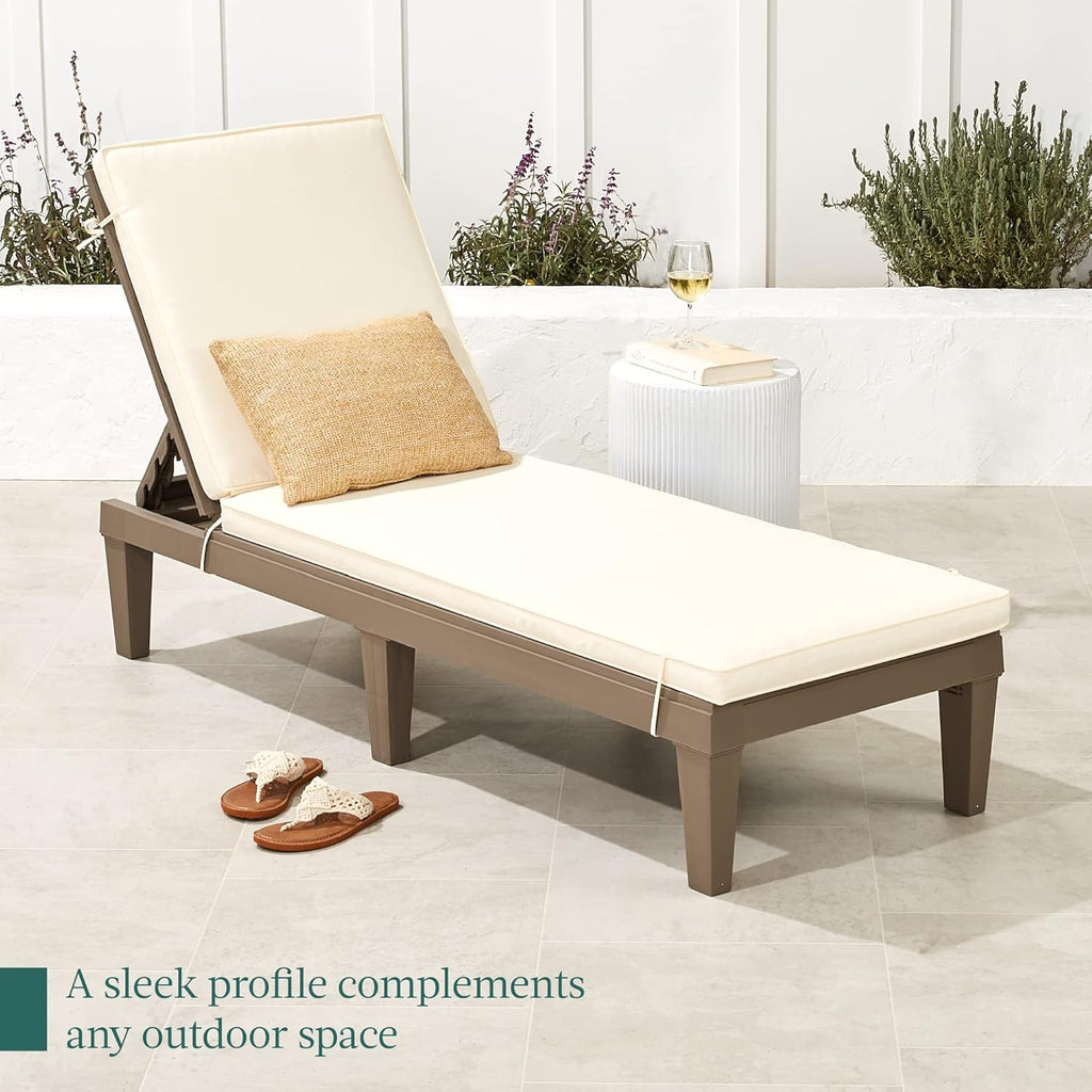 Best Choice Products Outdoor Lounge Chair, Resin Patio Chaise Lounger for Poolside, Backyard, Porch w/Seat Cushion