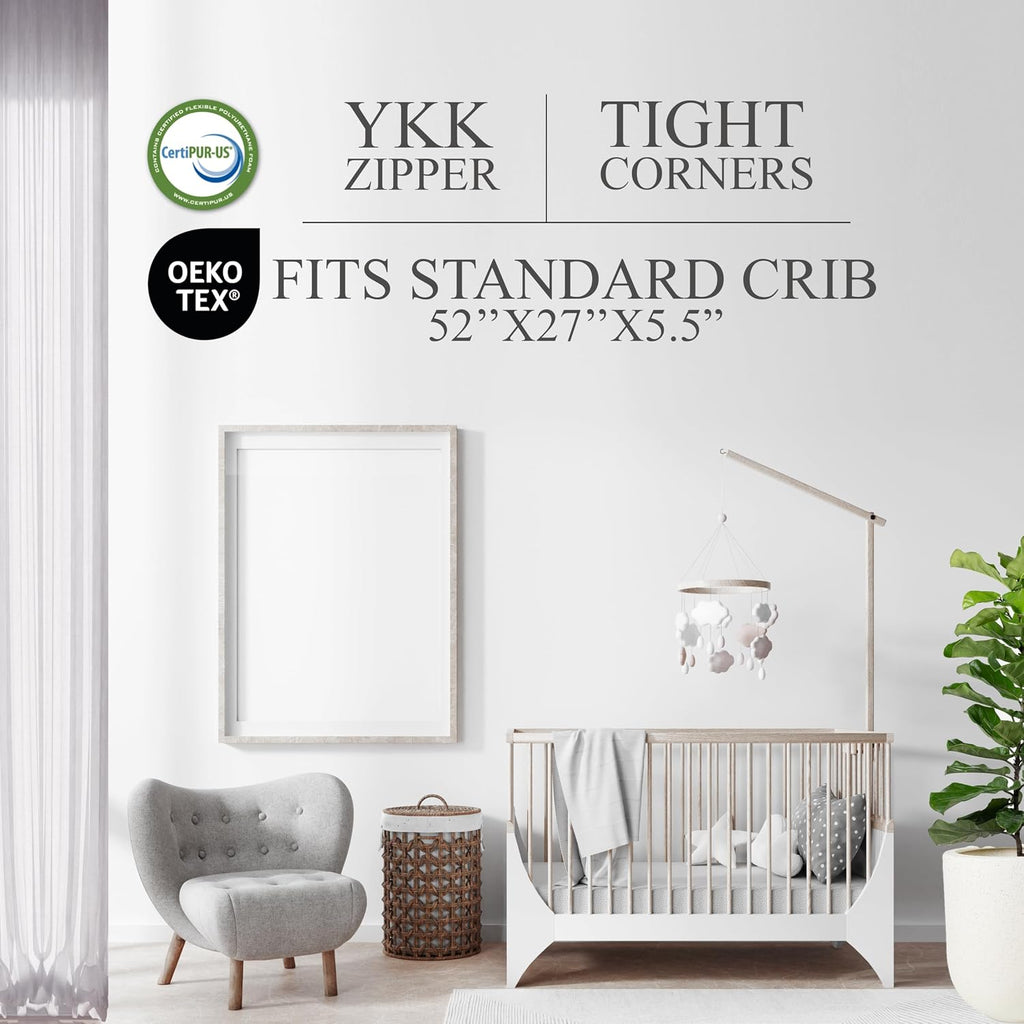 Organic Cotton Covered Dual-Sided Crib Mattress | 2-Stage Premium Memory Foam CertiPUR-US Hypoallergenic Baby