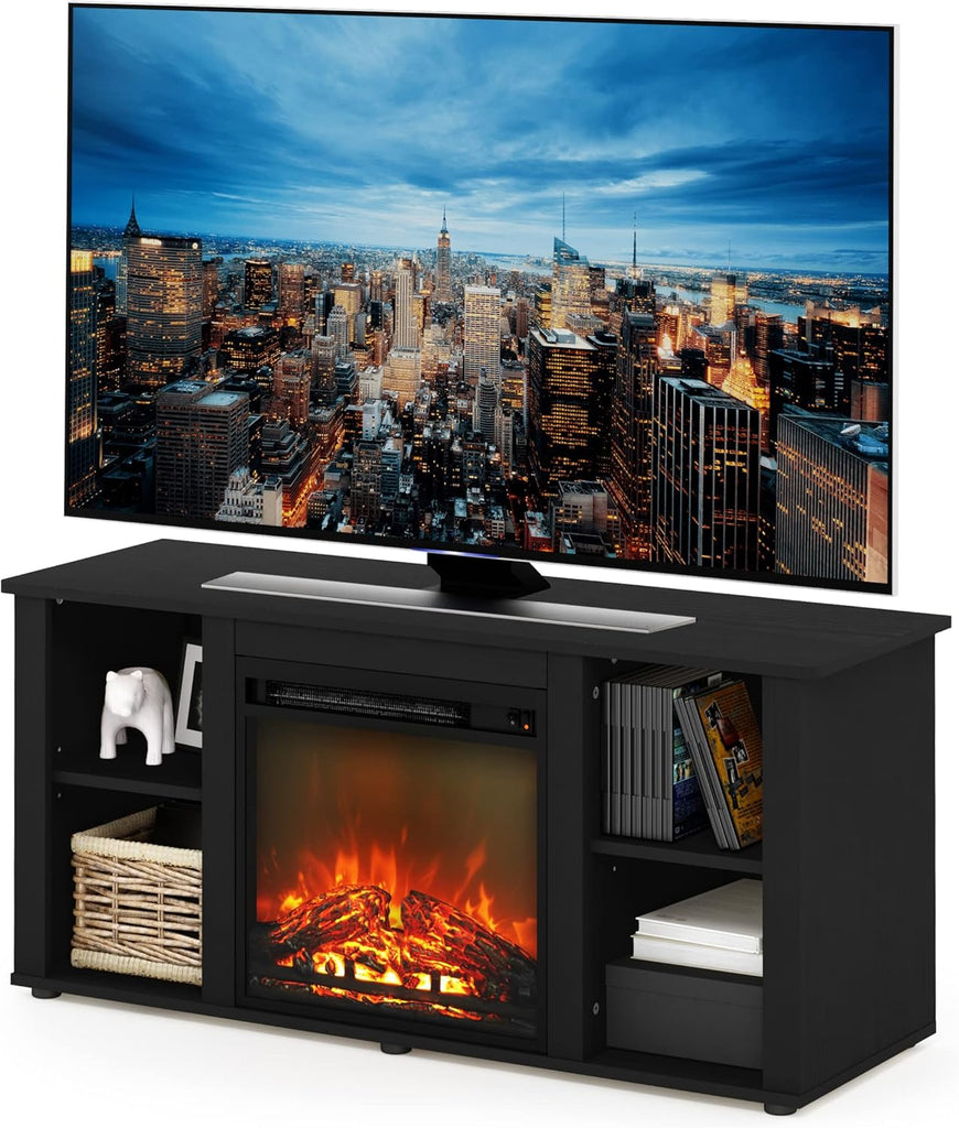 Entertainment Center Fireplace TV Stand for TVs up to 55 Inches, Electric Fireplace Media Console with Adjustable Shelves, Americano Finish