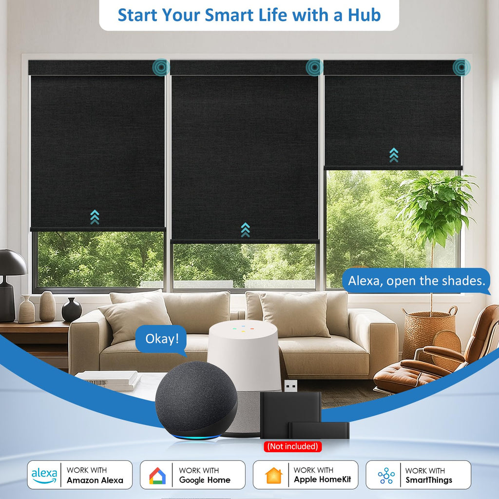 No-Drill Motorized Window Blinds with Remote, Black, "