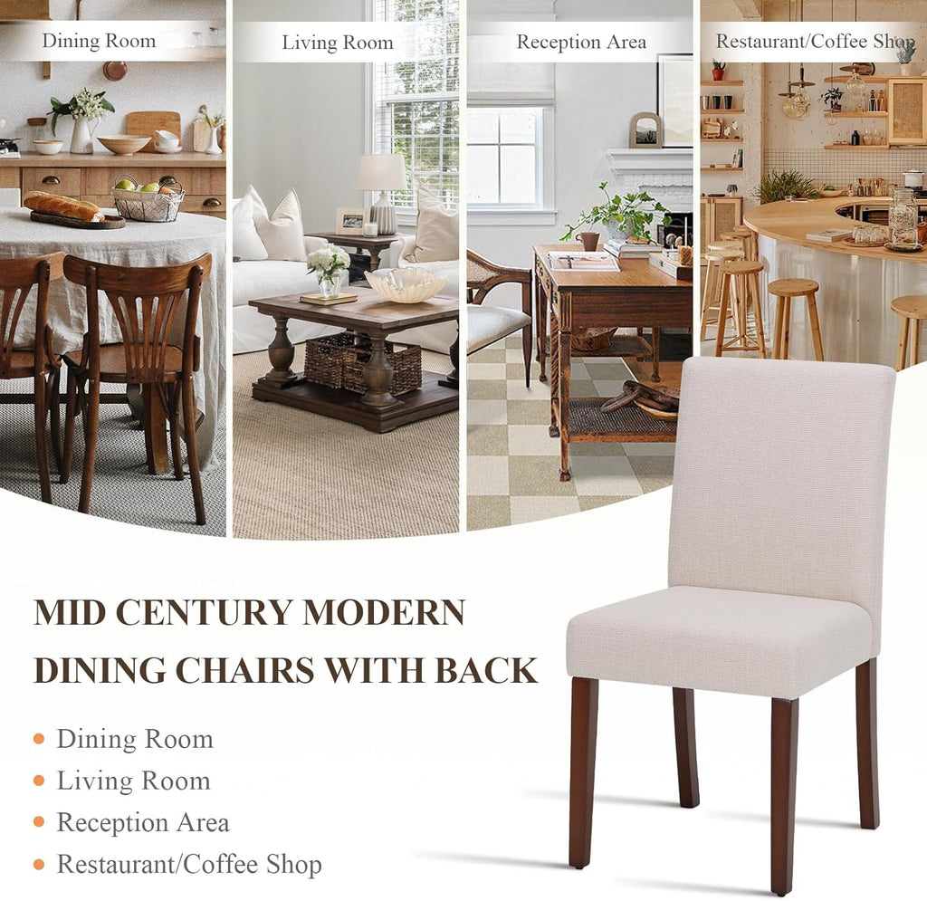 Upholstered Dining Chairs Set of 2, Fabric Dining Room Chairs, Modern Wooden Dining Chair, Kitchen Side Chairs