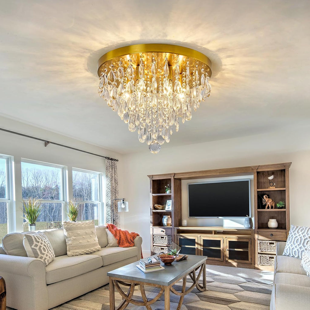 Modern Crustal Ceiling Light Fixture Large Flush Mount Ceiling Light 6 Light Ceiling Chandelier for Bedroom Foyer