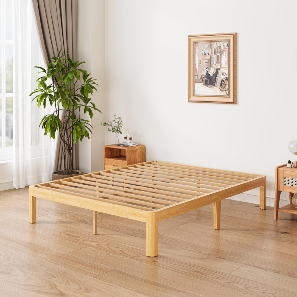 12 Inch Queen Bamboo Platform Bed Frame, Modern Minimalist Design, Heavy Duty Support, Easy Assembly, No Box Spring