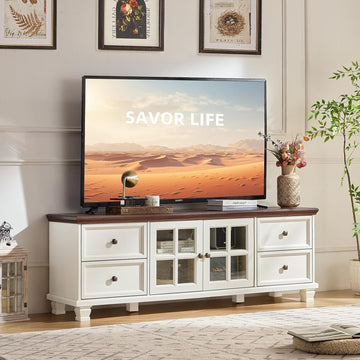 TV Stands for Living Room, Farmhouse Entertainment Center, Rustic Wood TV Stand with Drawers for 75 Inch TV, White